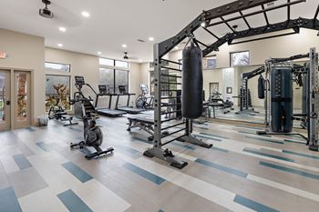 A gym with a punching bag
